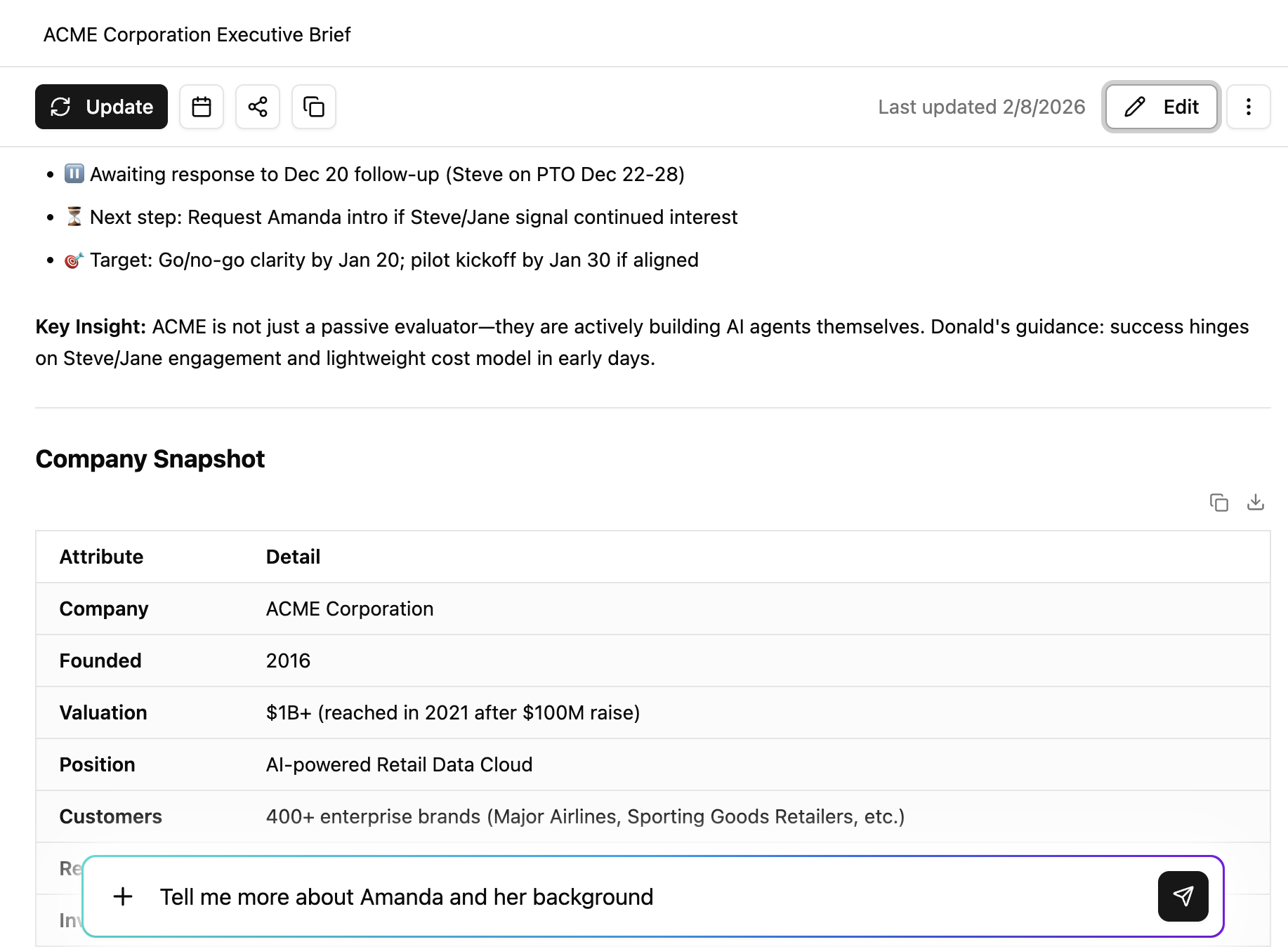 Project tracker with auto-updated sections